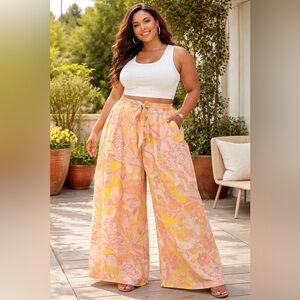 Modcloth Size 4X Paisley Groovy Chiffon Wide-Leg Sheer Pants